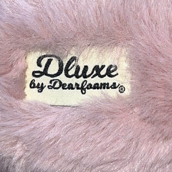 🌟NWT🌟 Dluxe by Dearfoams Pink "Super Mom" Faux Fur Slide House Slipper - Picture 4 of 11